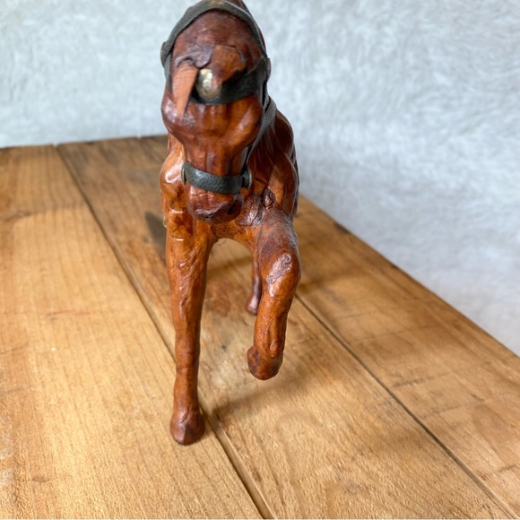 Vintage Leather Wrapped Horse Figurine Statue - Picture 3 of 11